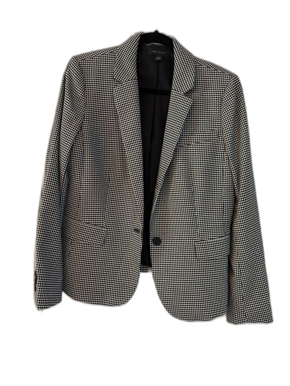Ann Taylor Women's Houndstooth One-Button Blazer Jacket Grey Black Size 12 Large